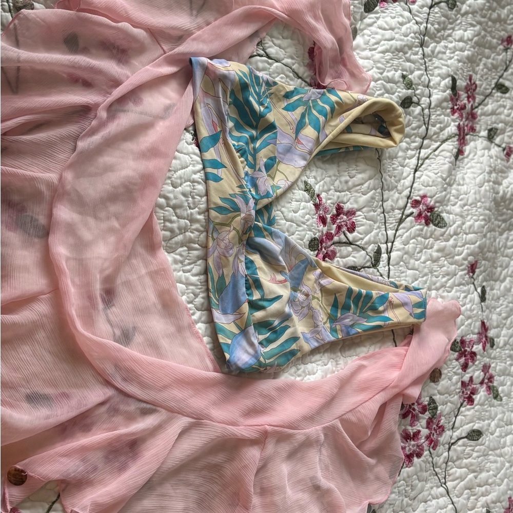 Floral Bikini Top with Pink Cover-Up